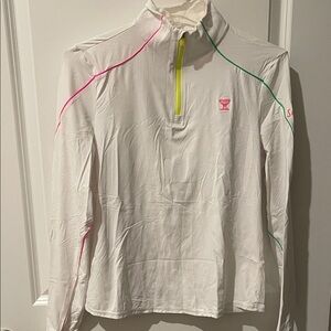 G/FORE White Quarter-Zip Top with Pink and Green Accents
